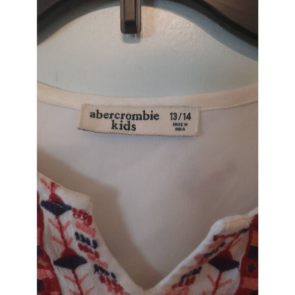 Abercrombie Kids Girls Blouse size13/14 White Red Long Sleeve Boho - Picture 2 of 4